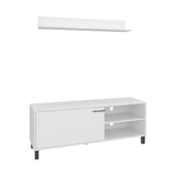 TUHOME Bryce TV Stand with Two Concealed Storage Doors, Open Media Shelves and Wide Top Surface, Modern Entertainment Unit for Living Rooms, Game Rooms or Home Theaters, Functional Organization for Electronics and Decor