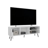 TUHOME Vulcan 63" Wide Modern TV Stand with One Cabinet, Three Open Shelves and Cable Management, Stylish Entertainment Console for 70" TV, Living Room Media Unit with Storage for Devices, Decor and Accessories