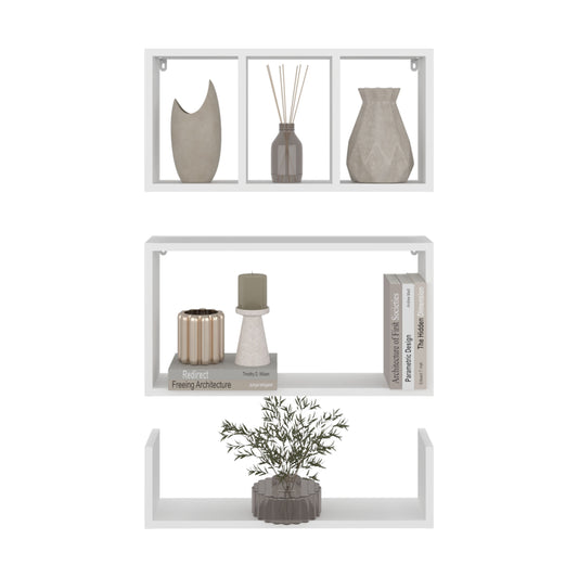 TUHOME Trego Wall Shelves Set of Three with Modern Floating Design, Functional Display and Storage for Books, Plants and Decor, Space-Saving Mounted Solution Ideal for Living Rooms, Studios, Offices or Bedroom Organization