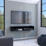 TUHOME Warrior Floating TV Stand with Two Open Media Shelves, Integrated Cable Management, Wall-Mounted Space-Saving Design, Modern Storage Solution for Electronics and Décor, Ideal for Enhancing Contemporary Living Rooms