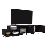 Athol 69" Wide Modern Two-Tier TV Stand Black with Pull-Down Door Cabinet, Double-Door Storage, Two Open Shelves & Cable Management for Living Room Entertainment and Home Media Organization
