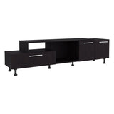 Athol 69" Wide Modern Two-Tier TV Stand Black with Pull-Down Door Cabinet, Double-Door Storage, Two Open Shelves & Cable Management for Living Room Entertainment and Home Media Organization