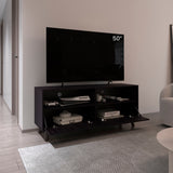 Patrick TV Stand with Two Doors and Open Storage Shelves, Modern Entertainment Center for TVs Up to 65 Inches, Stylish Media Console with Rich Kronos Wengue Finish and Functional Storage for Media Devices and Décor