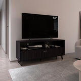 Patrick TV Stand with Two Doors and Open Storage Shelves, Modern Entertainment Center for TVs Up to 65 Inches, Stylish Media Console with Rich Kronos Wengue Finish and Functional Storage for Media Devices and Décor