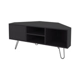 Lancaster Corner Entertainment Console Media Center Designed to Fit Neatly into Room Corners Featuring Ample Storage with Two Open Shelves and Two Concealed Side Cabinets Sleek Modern Look