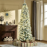 HOMCOM 7.5ft Pre-Lit Snow-Flocked Slim Douglas Fir Artificial Christmas Tree with Realistic Branches, 350 LED Lights and 641 Tips