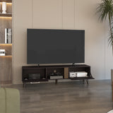 TUHOME Vance 63" Wide TV Stand with Two Pull-Down Cabinets, Open Shelves, Cable Management System, Modern Entertainment Console for Living Room, TV Room, Media Storage and Home Organization