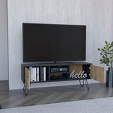 TUHOME Huna TV Stand with Hairpin Legs, Dual Enclosed Storage Doors, Central Open Shelves and Cable Management Offering Modern Entertainment Organization and Durable Engineered Wood Construction for Contemporary Living Rooms