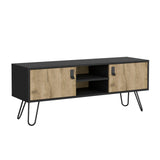TUHOME Huna TV Stand with Hairpin Legs, Dual Enclosed Storage Doors, Central Open Shelves and Cable Management Offering Modern Entertainment Organization and Durable Engineered Wood Construction for Contemporary Living Rooms