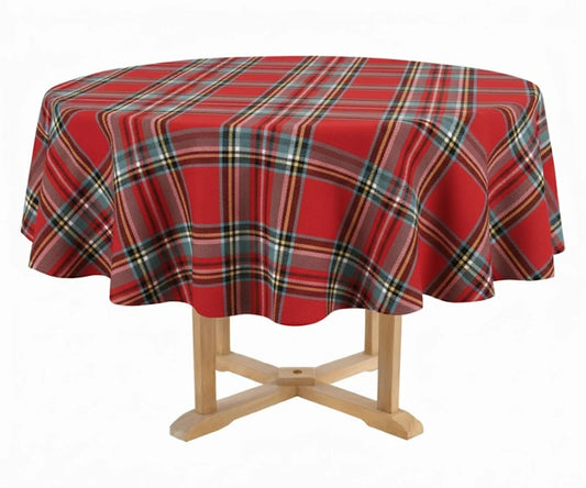 Round Buffalo Plaid Tablecloth