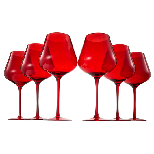 Colored Crystal Wine Glass Set of 6 - Large 20 oz Glasses (Bright Red)
