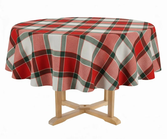 Round Plaid Tablecloth - Red, White, and Black Checks