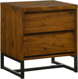 Reed Mid Century Night Stand with Antique Coffee Wood Finish and Matte Black Metal Base Design