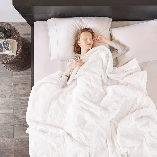 Heated Plush and Berber Electric Bedding Blanket, Ivory