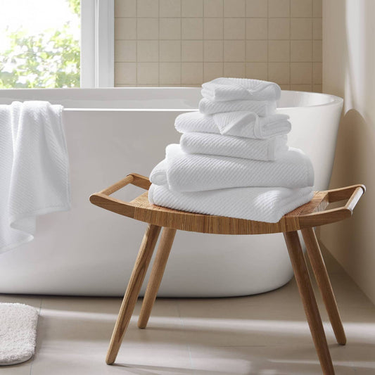 6pcs 100% Cotton Quick-Dry Ribbed Towel Set, White