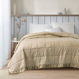 Oversized Down Alternative Blanket with Satin Trim, Taupe