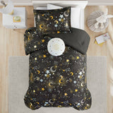 Celestial Gold Starry Sky Metallic Comforter Set, Charcoal