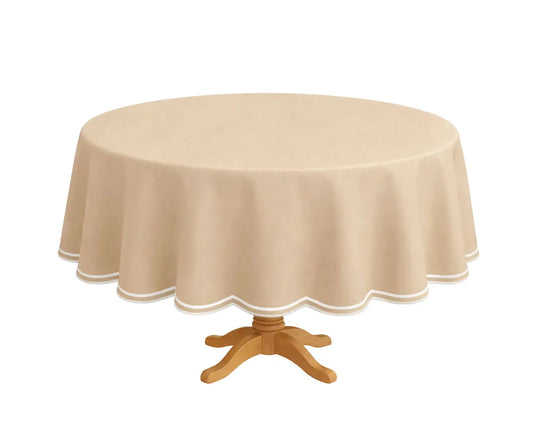 Round Cotton Tablecloth - White Scalloped