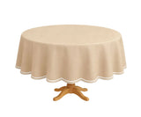 Round Cotton Tablecloth - White Scalloped