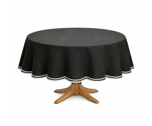 Round Cotton Tablecloth - White Scalloped