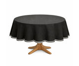 Round Cotton Tablecloth - White Scalloped