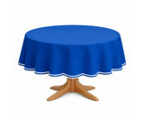 Round Cotton Tablecloth - White Scalloped