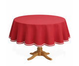 Round Cotton Tablecloth - White Scalloped