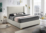 Royce Mid Century Modern Bed with Wingback Headboard and Stylish Gold & Chrome Legs for Elegance