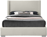 Royce Mid Century Modern Bed with Wingback Headboard and Stylish Gold & Chrome Legs for Elegance
