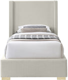 Royce Mid Century Modern Bed with Wingback Headboard and Stylish Gold & Chrome Legs for Elegance