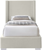 Royce Mid Century Modern Bed with Wingback Headboard and Stylish Gold & Chrome Legs for Elegance