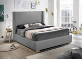 Royce Mid Century Modern Bed with Wingback Headboard and Stylish Gold & Chrome Legs for Elegance