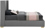 Royce Mid Century Modern Bed with Wingback Headboard and Stylish Gold & Chrome Legs for Elegance