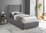 Royce Mid Century Modern Bed with Wingback Headboard and Stylish Gold & Chrome Legs for Elegance