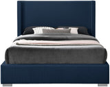 Royce Mid Century Modern Bed with Wingback Headboard and Stylish Gold & Chrome Legs for Elegance