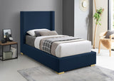 Royce Mid Century Modern Bed with Wingback Headboard and Stylish Gold & Chrome Legs for Elegance