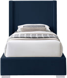 Royce Mid Century Modern Bed with Wingback Headboard and Stylish Gold & Chrome Legs for Elegance