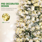 HOMCOM 6ft Pre-Lit Snow-Flocked Slim Douglas Fir Artificial Christmas Tree with Realistic Branches, 250 LED Lights and 462 Tips