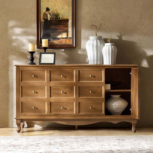 Antique-Inspired 4-Door Sideboard Cabinet - Decorative Drawer Illusion