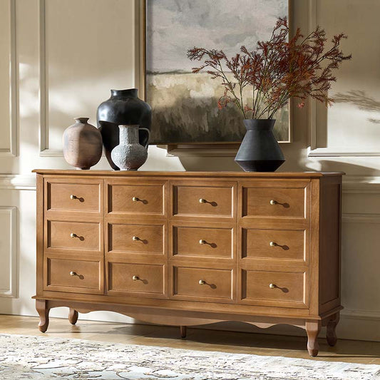 Antique-Inspired 4-Door Sideboard Cabinet - Decorative Drawer Illusion