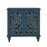 32" Tall 2 Door Blue Accent Cabinet with Built-in LED Light