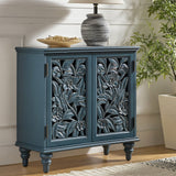 32" Tall 2 Door Blue Accent Cabinet with Built-in LED Light