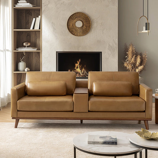 Eduarda Genuine Leather Reclining Sofa with USB & Storage