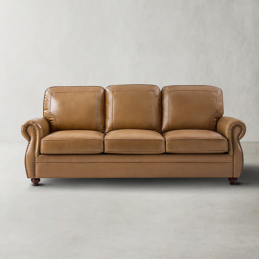Iliana Genuine Leather Sofa with Elegant Rolled Arms