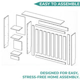 Radiator Cover Cabinet Joseph with Slatted Frame and 3 Shelves, Decorative Heater Cover, Modern Furniture Accent for Living Rooms, Hallways, and Bedrooms, Space-Saving Storage Solution