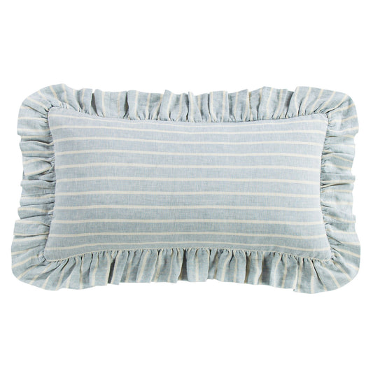 Larkspur 100% Slub Linen Prairie Stripe Ruffled Lumbar Pillow