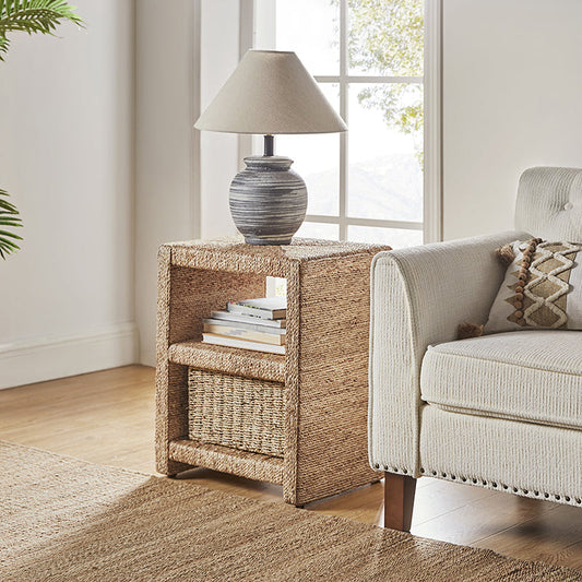 Beach House Style Burkhard 24" Side Table with Grass Rope Accent