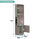 Tuhome Syrah Corner Bar Cabinet with Two External Shelves, Stemware Rack, Eight Cubbies, Modern Design for Living Room or Home Bar