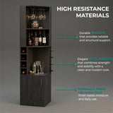 Tuhome Syrah Corner Bar Cabinet with Two External Shelves, Stemware Rack, Eight Cubbies, Modern Design for Living Room or Home Bar