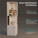 Tuhome Syrah Corner Bar Cabinet with Two External Shelves, Stemware Rack, Eight Cubbies, Modern Design for Living Room or Home Bar